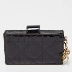 Pre Owned Dior Black Cannage Patent Leather Lady Dior 5 Gusset Card Holder