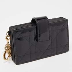 Pre Owned Dior Black Cannage Patent Leather Lady Dior 5 Gusset Card Holder