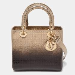 Dior Ombre Gold Micro Cannage Patent Leather Medium Lady Dior Tote