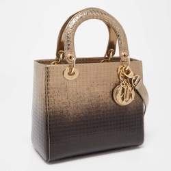 Dior Ombre Gold Micro Cannage Patent Leather Medium Lady Dior Tote