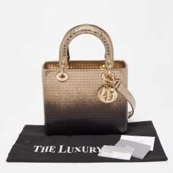 Dior Ombre Gold Micro Cannage Patent Leather Medium Lady Dior Tote