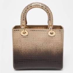 Dior Ombre Gold Micro Cannage Patent Leather Medium Lady Dior Tote