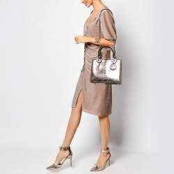 Pre Owned Dior Pale Gold Python Medium Lady Dior Tote
