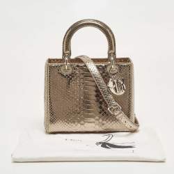 Pre Owned Dior Pale Gold Python Medium Lady Dior Tote