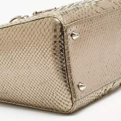Pre Owned Dior Pale Gold Python Medium Lady Dior Tote