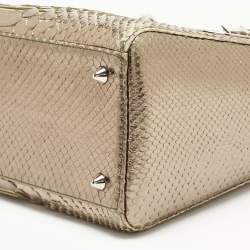 Pre Owned Dior Pale Gold Python Medium Lady Dior Tote