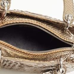 Pre Owned Dior Pale Gold Python Medium Lady Dior Tote