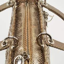 Pre Owned Dior Pale Gold Python Medium Lady Dior Tote