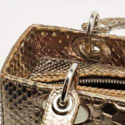 Pre Owned Dior Pale Gold Python Medium Lady Dior Tote