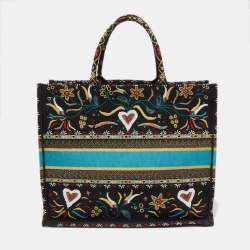 Pre Owned Dior Multicolor Embroidered Canvas Large Book Tote