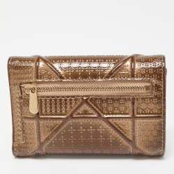Pre Owned Dior Bronze Microcannage Patent Leather Diorama Trifold Wallet