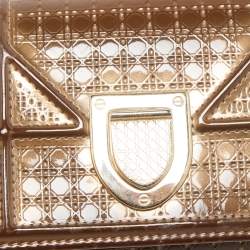 Pre Owned Dior Bronze Microcannage Patent Leather Diorama Trifold Wallet
