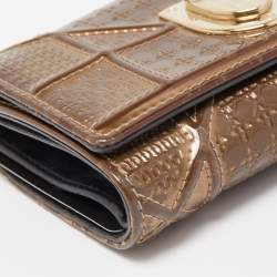 Pre Owned Dior Bronze Microcannage Patent Leather Diorama Trifold Wallet