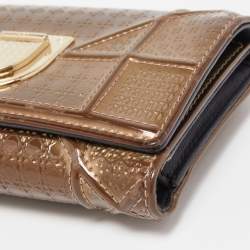 Pre Owned Dior Bronze Microcannage Patent Leather Diorama Trifold Wallet