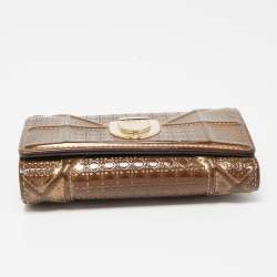 Pre Owned Dior Bronze Microcannage Patent Leather Diorama Trifold Wallet