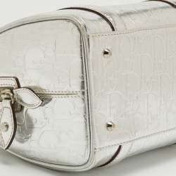 Pre Owned Dior Silver Oblique Embossed Leather Boston Bag
