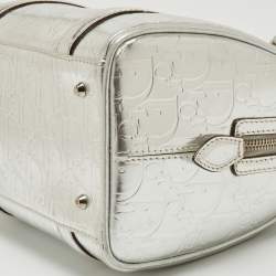 Pre Owned Dior Silver Oblique Embossed Leather Boston Bag