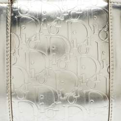 Pre Owned Dior Silver Oblique Embossed Leather Boston Bag
