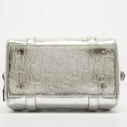 Pre Owned Dior Silver Oblique Embossed Leather Boston Bag