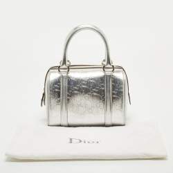 Pre Owned Dior Silver Oblique Embossed Leather Boston Bag