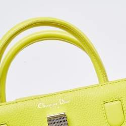 Pre Owned Dior Neon Yellow Leather Mini Diorever Top Handle Bag