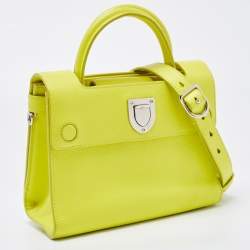 Pre Owned Dior Neon Yellow Leather Mini Diorever Top Handle Bag