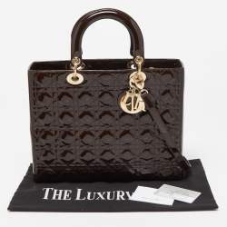 Pre Owned Dior Dark Brown Cannage Patent Leather Large Lady Dior Tote