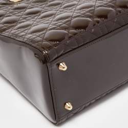 Pre Owned Dior Dark Brown Cannage Patent Leather Large Lady Dior Tote