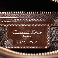 Pre Owned Dior Dark Brown Cannage Patent Leather Large Lady Dior Tote