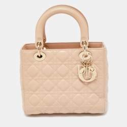 Pre Owned Dior Beige Leather Medium Lady Dior Tote