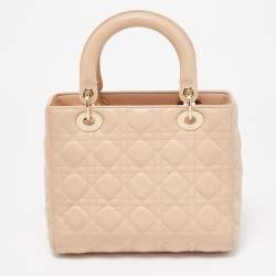 Pre Owned Dior Beige Leather Medium Lady Dior Tote