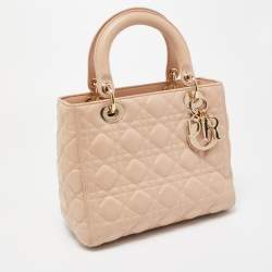 Pre Owned Dior Beige Leather Medium Lady Dior Tote