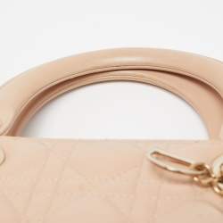 Pre Owned Dior Beige Leather Medium Lady Dior Tote