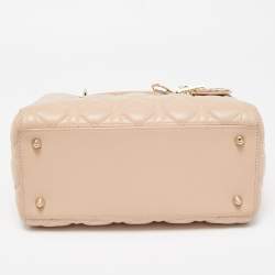 Pre Owned Dior Beige Leather Medium Lady Dior Tote