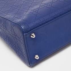 Pre Owned Dior Blue Cannage Embossed Leather Large Lady Dior Tote