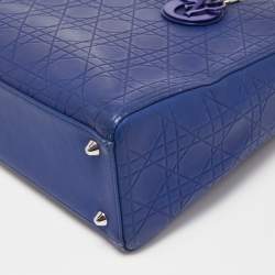 Pre Owned Dior Blue Cannage Embossed Leather Large Lady Dior Tote
