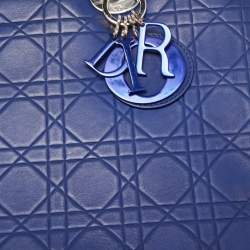 Pre Owned Dior Blue Cannage Embossed Leather Large Lady Dior Tote
