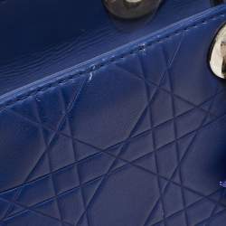 Pre Owned Dior Blue Cannage Embossed Leather Large Lady Dior Tote