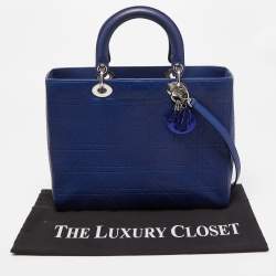 Pre Owned Dior Blue Cannage Embossed Leather Large Lady Dior Tote