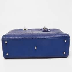 Pre Owned Dior Blue Cannage Embossed Leather Large Lady Dior Tote