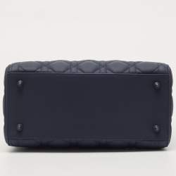 Pre Owned Dior Navy Blue Ultramatte Cannage Leather Medium Lady Dior Tote