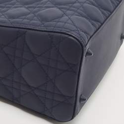 Pre Owned Dior Navy Blue Ultramatte Cannage Leather Medium Lady Dior Tote