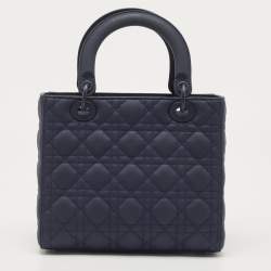 Pre Owned Dior Navy Blue Ultramatte Cannage Leather Medium Lady Dior Tote