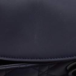 Pre Owned Dior Navy Blue Ultramatte Cannage Leather Medium Lady Dior Tote