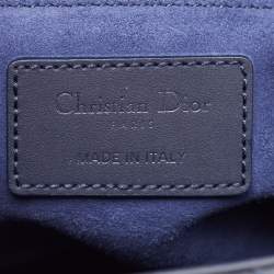 Pre Owned Dior Navy Blue Ultramatte Cannage Leather Medium Lady Dior Tote