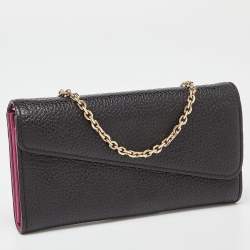 Pre Owned Dior Black/Pink Leather Diorissimo Rencontre Chain Wallet