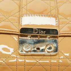 Pre Owned Dior Beige Cannage Patent Leather Miss Dior Promenade Chain Pouch