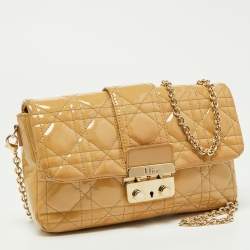 Pre Owned Dior Beige Cannage Patent Leather Miss Dior Promenade Chain Pouch