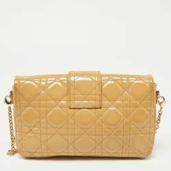 Pre Owned Dior Beige Cannage Patent Leather Miss Dior Promenade Chain Pouch