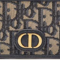 Pre Owned Dior Navy Blue Oblique Canvas and Leather Card Holder